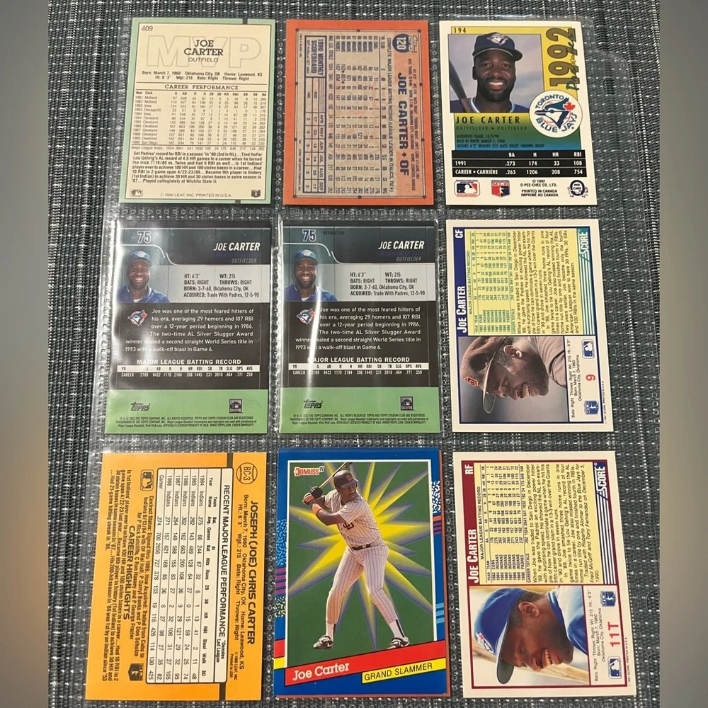 ⚾️ Joe Carter MLB Baseball Trading Cards, Lot of 10